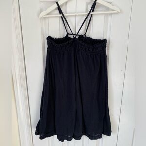 Free People Beach Strappy Elastic Top Sun Dress Pockets Raw hem Black Sz Small